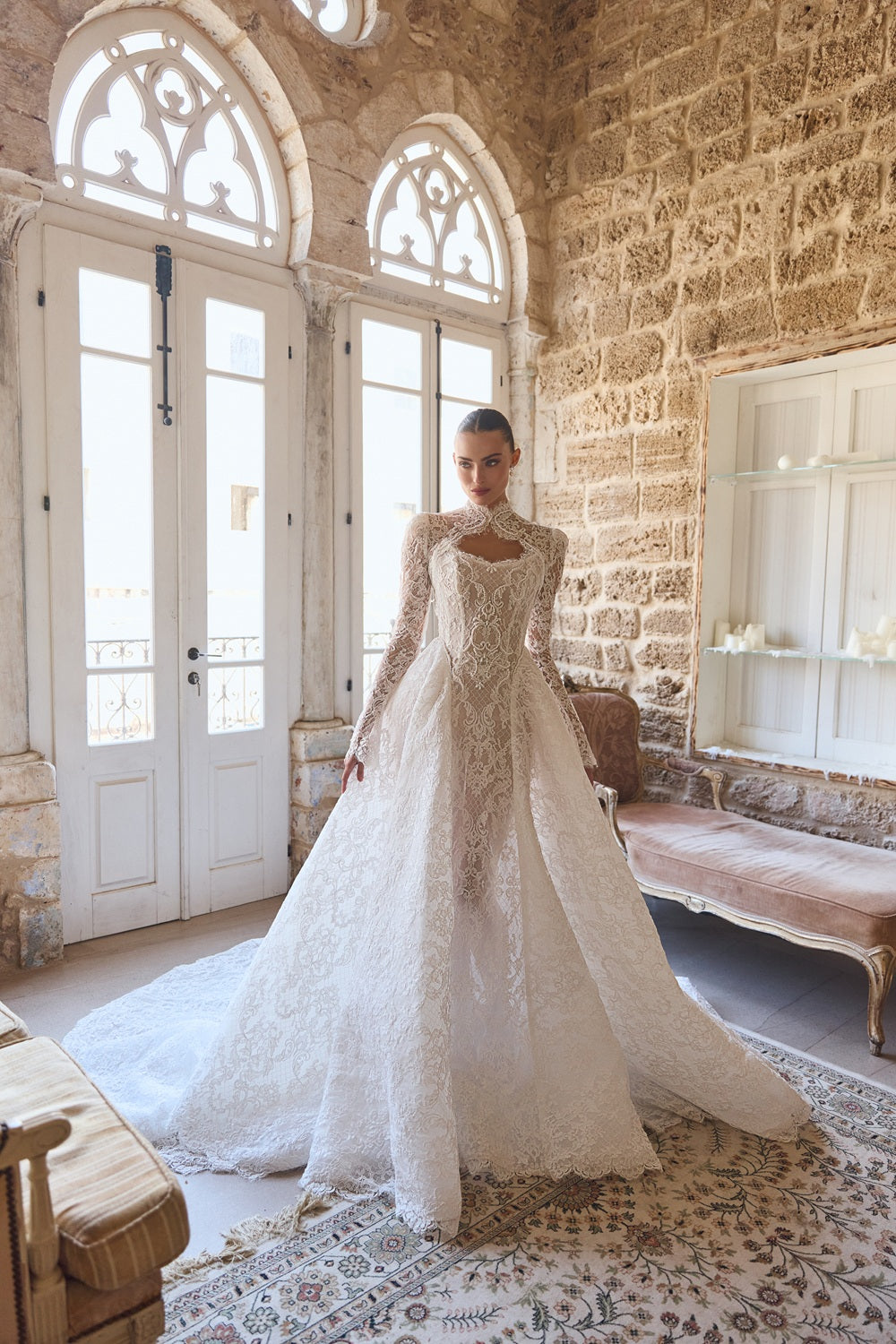 Gabriela lace wedding dress with detachable bolero