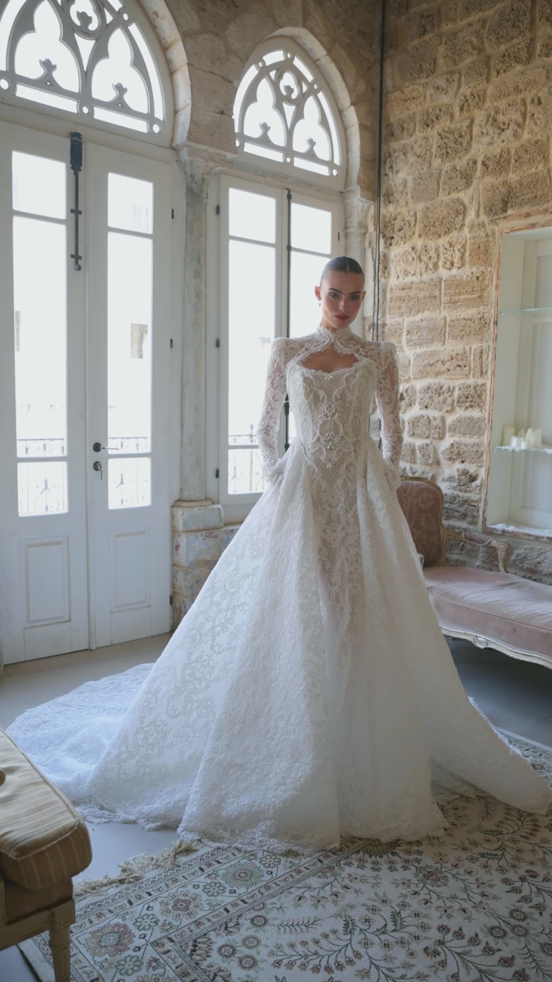Gabriela lace wedding dress with detachable bolero
